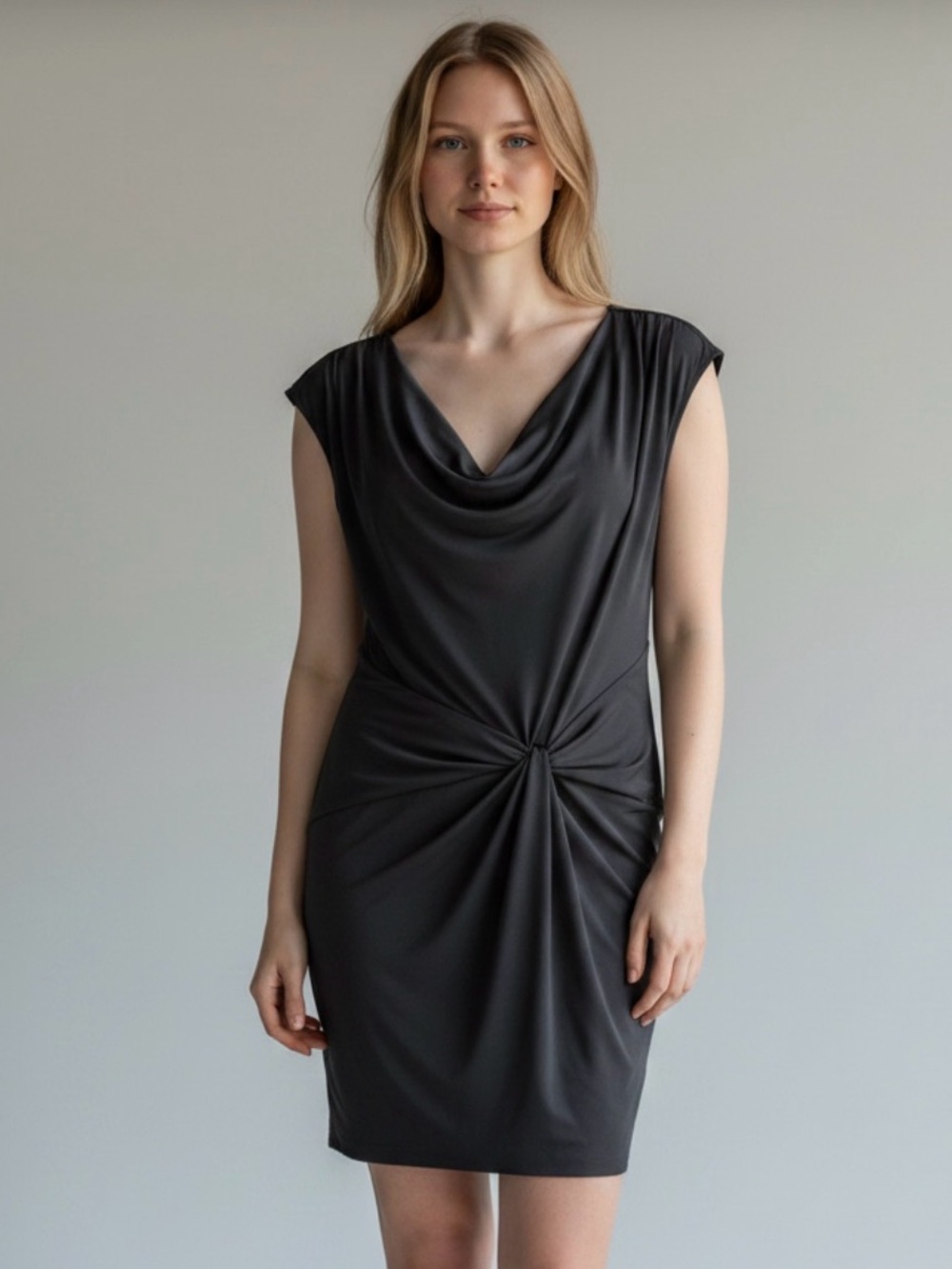 MICHAEL Michael Kors Black Draped Knot-Front Midi Dress